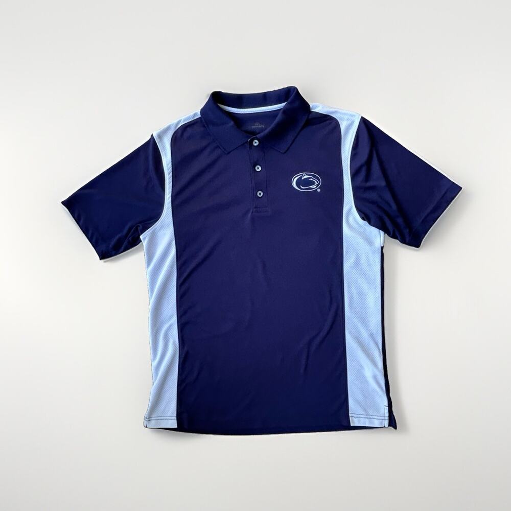 Penn State Nittany Lions Polo Shirt Men Size Medium Blue White Golf Short Sleeve